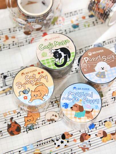 1卷可爱宠物音符系列卡通装饰和纸胶带，剪贴簿工艺用品