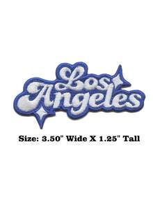 1PC Los Angeles Sparkle Script Patch White/Blue Baseball Sports Embroidered Iron On