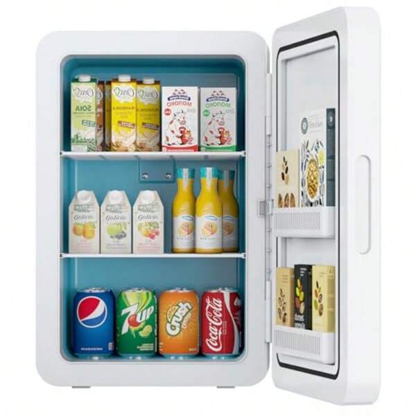 Portable 22L Mini Fridge For Car And Bedroom Compact Mini Refrigerator Personal Small Fridge Cooler With 12 V And AC Cords White