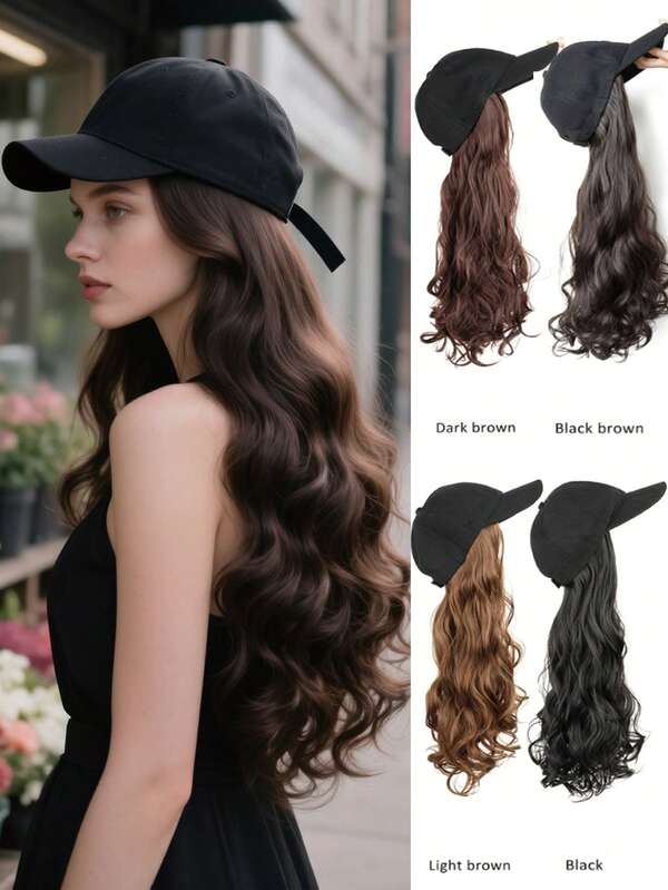 Peruca de boné de beisebol feminina de 22 polegadas, peruca sintética feminina que combina boné de peruca e peruca cacheada, adequada para uso diário