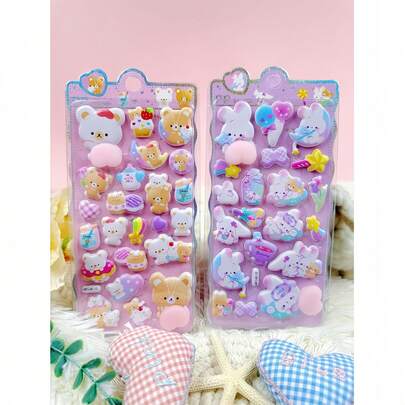 1张超可爱3D泡泡贴纸，萌萌的熊猫和小熊软胶贴纸，儿童DIY剪贴簿装饰，手机装饰，水瓶贴纸【部分图案随机，可能存在色差】