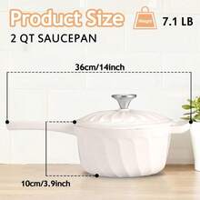 Enameled Cast Iron Sauce Pan 2 Quart With Lid For Cooking Pasta Sauce Gravy Puddings Marinating And Boiling Mini Dutch Oven In White Durable Enameled Surface Even Heat Distribution Ideal For Stovetop And Oven Use - White - View 2