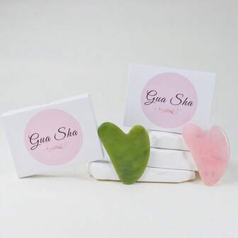 2pcs Natural Rose Quartz & Xiuyan Green Gua Sha Set - Premium Crystal & Stone Massage Tools For Face & Body . Manual Facial Massager For Skin Relaxation, Smooth Scraping Massage Board With Two Exquisite Pink Gift Box Packaging, Luxury Skincare Kit.