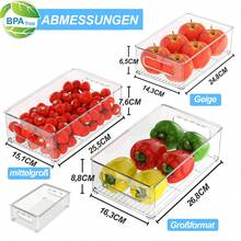 6 Stücke transparente Kühlschrankaufbewahrungsbehälter in 3 Größen, multifunktionale schubladenartige Lebensmittelaufbewahrungsboxen mit klaren Trennelementen, lebensmittelhaltende Aufbewahrungsboxen, platzsparende Küchenorganisationsboxen, moderne Lebensmittelkategorisierungsboxen, geeignet für Kühlschranktüren und Arbeitsplatten, lebensmittelechte Qualität - transparent - Übersicht 12