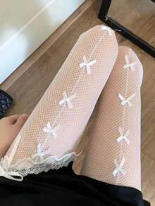 1PC Of White Bow Stockings Pantyhose - 白色 - 查看 2
