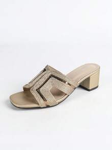 夏季畅销款绳纹缀饰粗跟/低跟金色女式凉鞋 - 金色 - 查看 6