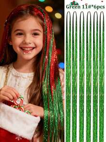 48" Holographic Hair Tinsel Kit Shining Silver Professional Sparkle Heat-Resistant Silk Hairpieces, Hair Accessories For Girls, Party Hair, Gifts For Girls (12PCS/6PCS)