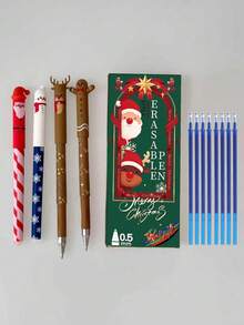 12 pezzi Set regalo di Natale, include 4 penne, 8 ricariche, penne gel cancellabili da 0,5 mm con disegni di Babbo Natale, renne, pupazzo di neve, adatte come bomboniere per feste di Natale, regali di Natale per studenti