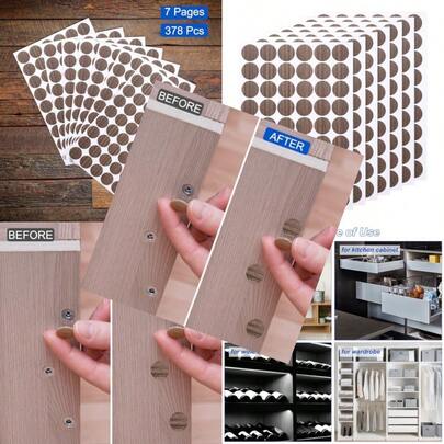 Uxcell 7 Sheets/378PCS Self Adhesive Screw Hole Stickers 2.1cm/0.83" PVC Screw Hole Covers Hole Stickers For Furniture Wood Cabinet Wall Desk Table Bookcase Dark Walnut