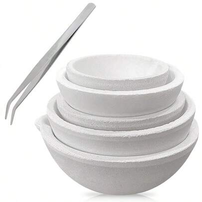5 estilos de crisol de metal con pinzas, kit de fusión de cerámica de cuarzo para el refinado de joyas, adecuado para oro, plata, aleación de latón, herramientas para fundir joyas