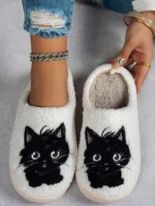 نعال منزلية مبطنة بالفرو مزخرفة برسومات حيوانات كرتونية مانعة للانزلاق للنساء، ملابس منزلية كاجوال للشتاء