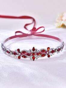 1件酒红色水晶手工婚礼腰带，细腰带，适合正式礼服、新娘配饰、派对宴会装饰、圣诞节和母亲节礼物、情人节配饰 - 紅色絲帶 - 查看 6