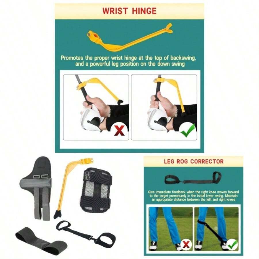 Swing Trainer Aids Set, Posture Correction Tools, 6 PCS - Arm Band, Elbow Correction, Wrist Hinge Trainer, Wrist Brace Band, Leg Rod Corrector, With A Strap Carrying Bag - ban đầu - Xem 1
