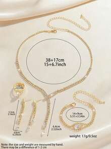 5pcs Luxury Rhinestone Embellished Necklace, Earrings, Bracelet And Ring Set For Women's Daily Commute, Wedding, Party And Holiday Gifts - 精美項鍊套裝 - 查看 11