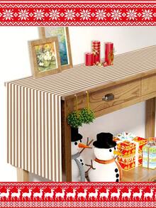 1 件圣诞装饰桌旗，条纹长方形桌布，多种尺寸可选，适用于家庭用餐、圣诞厨房装饰、家居装饰、户外派对和餐厅，是户外餐桌布置的完美礼物，亚麻质感 - 摩卡慕斯色 - 查看 8