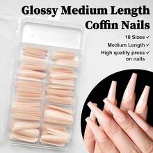 120pc Coffin Press On Nails Medium Length Colored Long Ballerina Nude Fake Nails Full Cover Acrylic Tips False Artificial Fingernails Presson Nails For Women FFgirls{Inchcolor_nameinch:InchPaleNudeinch} - 淡裸色 - 查看 4