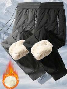 男士时尚百搭冬季加厚裤，时尚条纹休闲长裤。送给丈夫、男朋友或伴侣的礼物。 - 黑色 - 查看 10