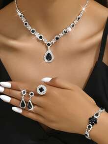 مجموعة مجوهرات فاخرة متعددة الألوان من الأحجار الكريمة 1 طقم، تشمل أقراط وسوار وخاتم وقلادة 4 قطع، مناسبة للنساء لارتدائها في المناسبات الخاصة كالخطوبة والزفاف والحفلات الراقية وعيد الميلاد وعيد الهالوين وحفلات عيد الميلاد