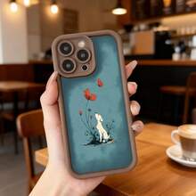 Funda de telefono con borde protector color azul oscuro con estampado de perro blanco y flores rojas para uso diario en cafeterias y espacios urbanos Aplicable a los teléfonos de la serie Apple y Galaxy - Burdeos - Ver 5