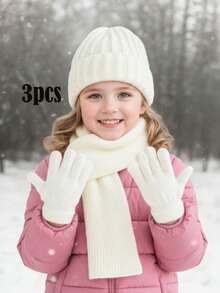 3pcs/Set Kids Knit Hat + Gloves + Scarf Set, Unisex Korean Style Warm Winter Accessory Set - 3 Pcs - View 9