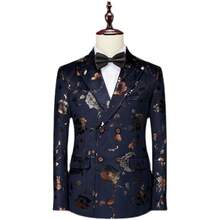 Elegant Men's Suit - Hot New Arrival Four-Season Men's Korean-Style Slim-Fit Printed Formal Wear Business Casual Suit - Korean-Style Two-Piece Set - 藏青色上衣+褲子 - 查看 2