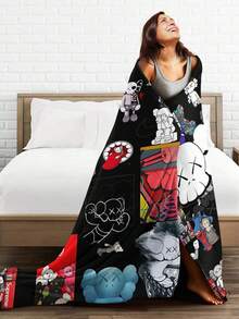 Kawss Kawaii Kaw Blanket Anime Themed Comfort Blanket - Soft Flannel Throw, Perfect Gift For Fans, For Christmas, Birthday, Halloween, For Cozy Home Use & Camping Trips - Black - View 6