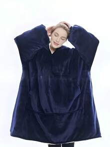 Manta con capucha holgada y acolchada con mangas y bolsillos,ideal para adultos, hombres, mujeres y adolescentes - Azul Marino - Ver 6