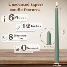 Unscented 12'' Taper Candles Set Of 6 Gradual Green Tall Candlesticks For Spring Home Decor Dinner Wedding Party Holidays Christmas{Inchcolor_nameinch:InchGreeninch,Inchsize_nameinch:Inch12Inch-6Countinch} - Green - View 4