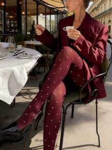 1条100D波点舒适针织连裤袜，女士柔软针织连裤袜，优雅日常舒适连裤袜，高腰弹力裤 - 酒紅色 - 查看 11
