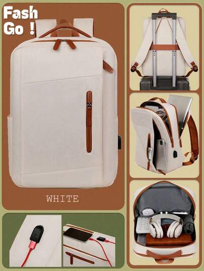 1 件时尚多功能旅行背包，带行李带设计。便携式简约工作包，带多个隔层。带 USB 充电端口的个性书包。商务休闲周末包