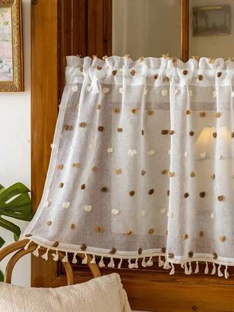 1件装多色绒球装饰豪华法式厨房窗帘，可作窗帘幔、门帘、房间隔断