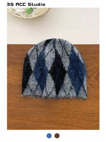 Brushed Crochet-Style Slouchy Beanie For Large Heads, Personalized Autumn/Winter Oversized Knitted Handmade Knitted Baggy Thermal Lined Warm Earmuff Cap, Loose Warm Headwear, Cashmere Bow Knitted Balaclava Winter Clothing - Cold Hat - View 3