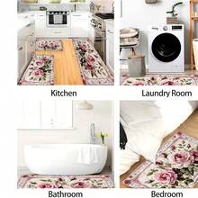 Alfombra de baño con patrón floral rosa retro - Felpudo rectangular de material sintético, absorbente y antideslizante, adecuado para dormitorios, baños, inodoros, entradas de cocina y otras decoraciones del hogar, para todo el año - Blanco - Ver 8