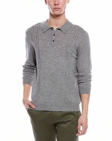 Bruno Magli Cable Front Merino Wool Polo Sweater - 彩色 - 查看 1