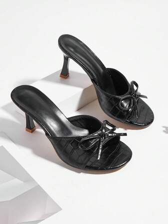 Nya högklackade sandaler för kvinnor med öppen tå, eleganta sexiga minimalistiska sandaler med stenstruktur och rosettdekor, slip-on, bekväma högklackade stilettsandaler (slumpmässigt snitt)