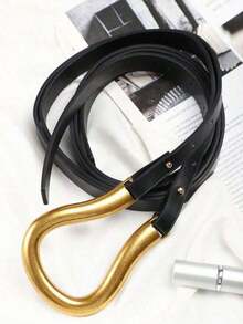 1pc Women's Suit Waist Belt, Versatile Wide Horseshoe Buckle Decoration Belt For Skirt Summer, School Fall, Autumn, Halloween - 黑色 - 查看 3