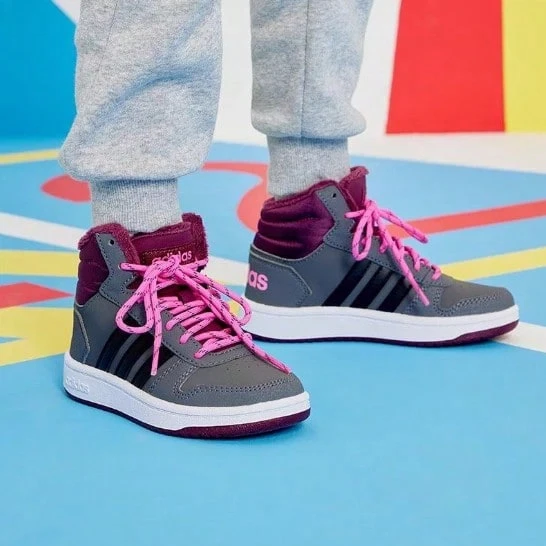 Adidas HOOPS MID 2.0 K Children's Basketball Sneakers Winter Sports Leisure Plus Velvet Warm Wear-Resistant Casual Shoes