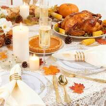 175 piezas de platos de plástico blancos y dorados - Elegante juego de vajilla desechable adecuado para 25 invitados, incluye platos de cena de 10.25 y platos de postre de.5, cubiertos, servilletas y vasos para fiestas y Acción de Gracias - Oro blanco y rosa - Ver 11