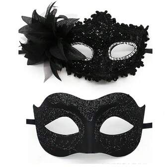 2pcs Lace Couple Masks, Masquerade Ball Masks, Bridal Veil Eye Mask, Venetian Party Masks, Suitable For Valentine's Day, Masquerade, Party Costumes (Includes Artificial Feathers)