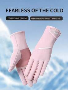 1pc Women Winter Skiing Outdoor Cycling Waterproof Windproof Warm Thickened Touchscreen Motorcycle Gloves Fleece Gloves Added Fluff - 彩色 - 查看 6