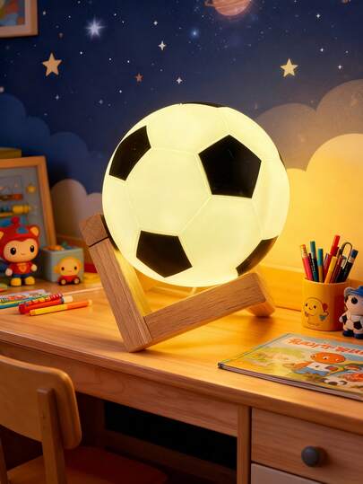 1 pieza Luz de noche con forma de balón de fútbol de tono cálido, decoración del hogar, decoración de fiesta, lámpara LED para sala de estar, dormitorio, habitación de niños, camping, decoración navideña