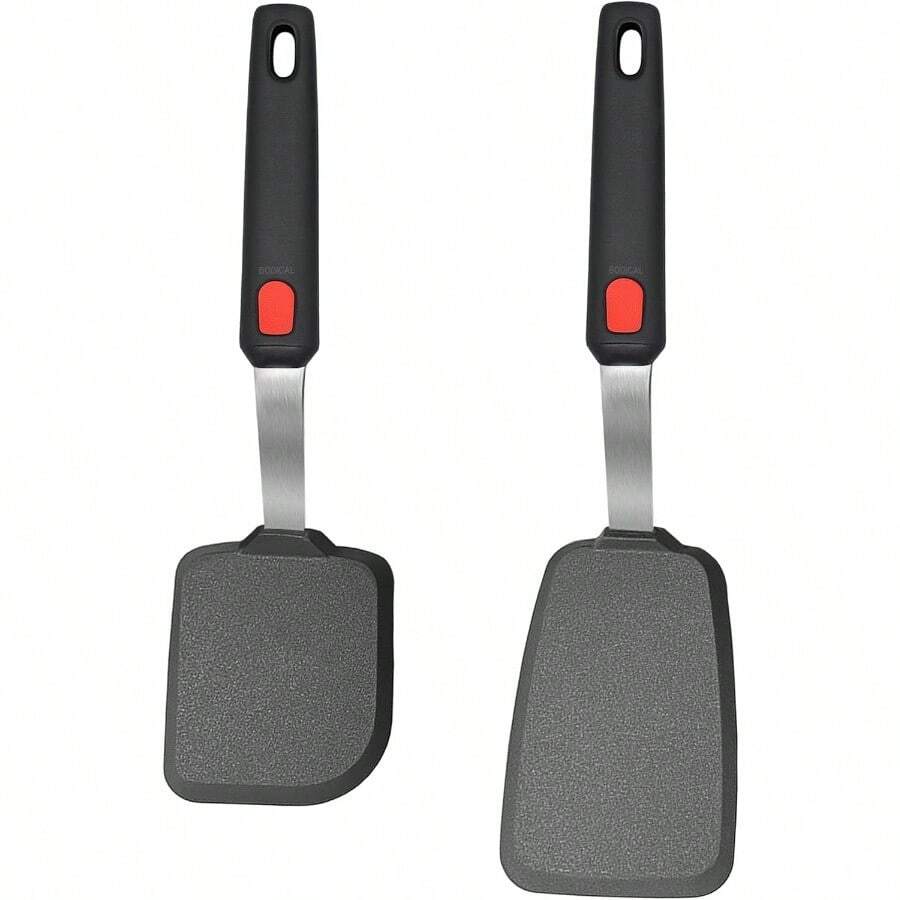 2 Pack Silicone Spatula Turner 600F Heat Resistant Kitchen Spatula Set For Nonstick Cookware Cooking Utensil Set For Egg Pancake Flipper/Heat Resistant Silicone Grip - 黑色 - 查看 1