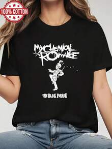 1pc 100% Cotton  The Black Parade Band Graphic Print Women's Short Sleeve TShirt, Perfect Birthday Present, Festival Gift - 黑色 - 查看 1