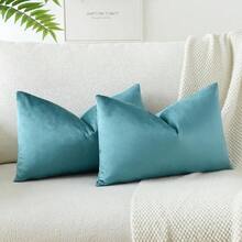 OTOSTAR Velvet Soft Solid Decorative Throw Pillow Covers 12 X 20 Inch Pillow Covers Lumbar Cushion Case Couch Pillowcases For Sofa Bed Home Decor Pack Of 2 Blue - Blue - View 1