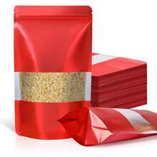 Bolsas Hermeticas de 100 Piezas,Aluminio por Ambos Lados,Bolsas Pouch con Ventana y Cierre Hermético de Cremallera, Bolsas Resellables para Dulces,Accesorios, Aperitivos, Joyería y Más - Rojo - Ver 1