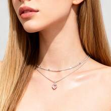 Set Of 2 Women's Necklaces, Each With A Vibrant Colored Heart-Shaped Pendant. Plated In 925 Sterling Silver Or 18K Gold. - 銀色 - 查看 7
