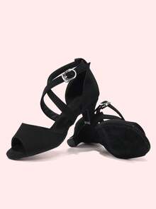 Women's Jazz Shoes,Women's Satin Soft Sole Dance Shoes,High Heel Dance Shoes For Jazz/Latin/National Mark/Rumba/Cha Cha - Black - View 3