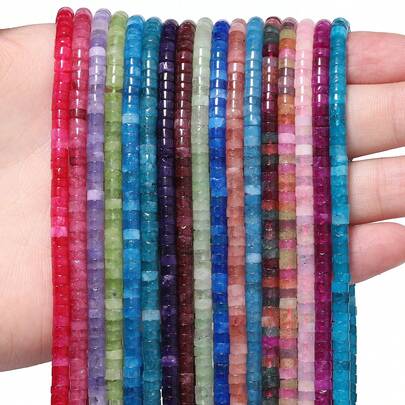 天然石圆珠 4x2mm 绿松石石英碧玉扁平圆形圆盘珠，用于珠宝制作 DIY 手链配件 15 英寸