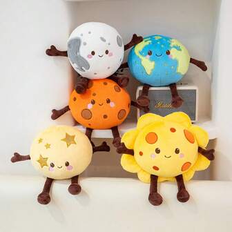 1 pièce Mignon Dessin animé Planète Lune Terre Saturne Mars Poupée en peluche, Pendentif poupée, Oreiller en peluche douce Planète, Coussin pour canapé, Poupée éducative intelligente pour enfants, Cadeau d'anniversaire/Noël
