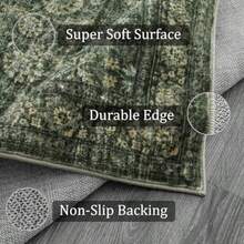 Morebes - Alfombras de área verde lavables 4 x 6 pulgadas estilo clásico bohemio para recámara piso interior suave antideslizante no desprende pelusa alfombra para sala de estar cocina - verde oscuro multicolor - Ver 2